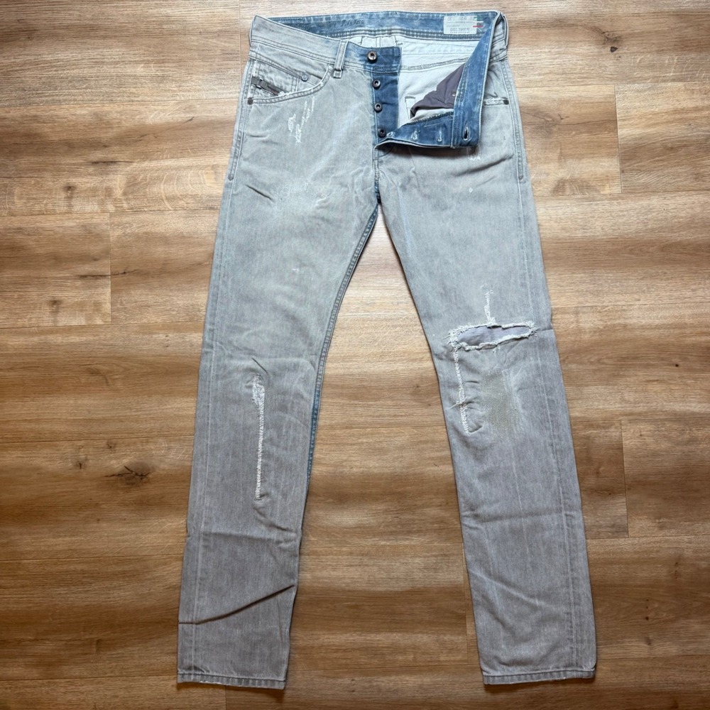 Diesel Belther Jeans Mens 29x32 Gray Regular Slim Tapered Distressed Denim 0835F